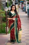 LATEST LICHI SILK  JACQUARD WORK  SAREE WITH UNSTITCHED BLOUSE MAROON