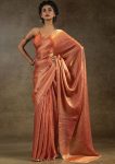 LUXURY SPACE SILK JARKAN DIAMOND WORK SAREE WITH UNSTITCHED BLOUSE PARTY WEAR WHOLESALE PRICE ETHNIC GARMENT ORANGE