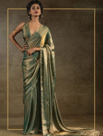 LUXURY SPACE SILK JARKAN DIAMOND WORK SAREE WITH UNSTITCHED BLOUSE PARTY WEAR WHOLESALE PRICE ETHNIC GARMENT GREEN