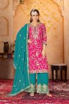 1MODERN FUAX GEORGETTE EMBROIDERY SEQUENCE WORK TOP PALAZZO WITH DUPATTA WEDDING WEAR WHOLESALE PRICE ETHNIC GARMENT (32)