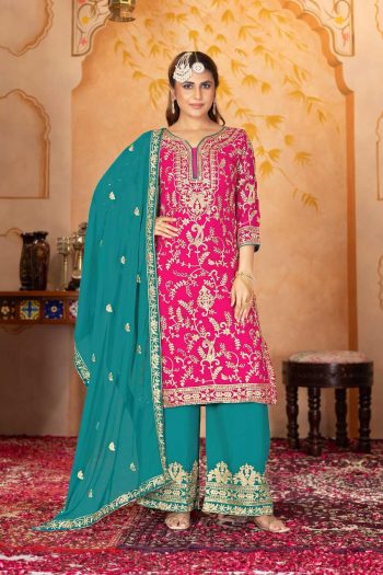 MODERN FUAX GEORGETTE EMBROIDERY SEQUENCE WORK TOP PALAZZO WITH DUPATTA RANI