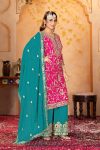 1MODERN FUAX GEORGETTE EMBROIDERY SEQUENCE WORK TOP PALAZZO WITH DUPATTA WEDDING WEAR WHOLESALE PRICE ETHNIC GARMENT (32)