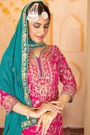 1MODERN FUAX GEORGETTE EMBROIDERY SEQUENCE WORK TOP PALAZZO WITH DUPATTA WEDDING WEAR WHOLESALE PRICE ETHNIC GARMENT (32)
