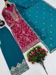 1MODERN FUAX GEORGETTE EMBROIDERY SEQUENCE WORK TOP PALAZZO WITH DUPATTA WEDDING WEAR WHOLESALE PRICE ETHNIC GARMENT (32)