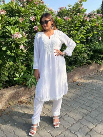 NEW ARRIVAL RAYON EMBROIDERY WORK TOP BOTTOM SET WHITE