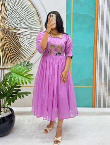 RICH LOOK SOFT KOTA CHECKS HANDWORK ONE PIECE  LAVENDER