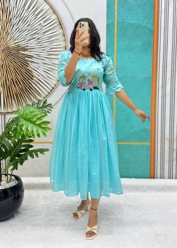 RICH LOOK SOFT KOTA CHECKS HANDWORK ONE PIECE SKY