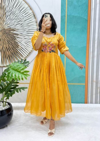 RICH LOOK SOFT KOTA CHECKS HANDWORK ONE PIECE YELLOW