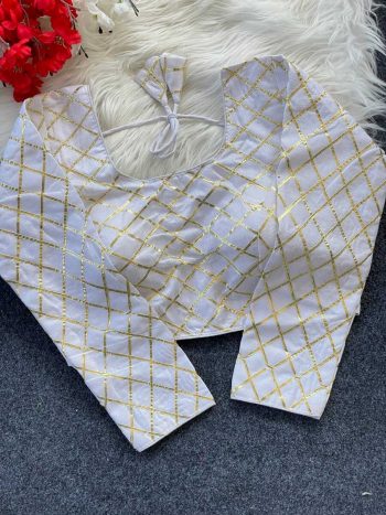 DESIGNER BANGLORI GOTTA PATTI WORK STITCHED BLOUSE WHITE