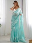 DESIGNER JIMMY CHOO DUAL SEQUENCE WITH DOUBLE SCALPING BORDER WORK SAREE WITH UNSTITCHED BLOUSE SKY