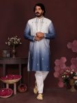 FANCY COTTON SILK EMBROIDERY SEQUENCE WORK MEN'S KURTA PAYJAMA  NAVY BLUE