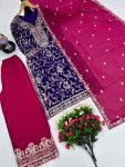 2MODERN FUAX GEORGETTE EMBROIDERY SEQUENCE WORK TOP PALAZZO WITH DUPATTA WEDDING WEAR WHOLESALE PRICE ETHNIC GARMENT (46)