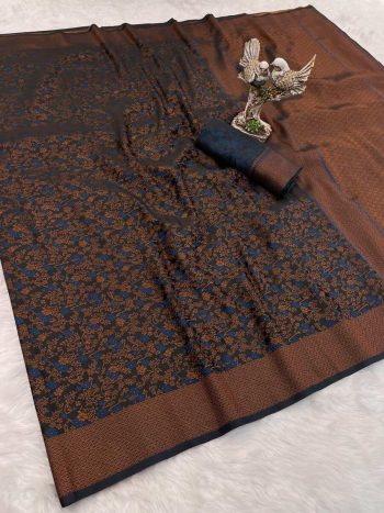 MODERN SATIN SILK ZARI WEAVING WORK SAREE WITH UNSTITCHED BLOUSE BLUE