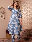 NEW ARRIVAL POLY RAYON DIGITAL PRINTED TOP BOTTOM SET BLUE