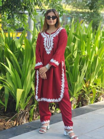 NEW ARRIVAL RAYON EMBROIDERY WORK TOP BOTTOM SET MAROON