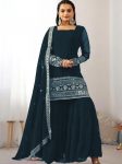 3DESIGNER GEORGETTE EMBROIDERY SEQUENCE WORK TOP SHARARA WITH DUPATTA FESTIVE WEAR WHOLESALE PRICE ETHNIC GARMENT (14)