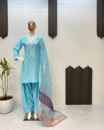 FANCY FRENCH CREPE BEADS WORK TOP PATIYALA WITH DUPATTA SKY