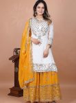 3FASHIONABLE GEORGETTE EMBROIDERY SEQUENCE WORK TOP SHARARA WITH DUPATTA FESTIVE WEAR WHOLESALE PRICE ETHNIC GARMENT (44)