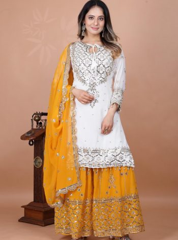 FASHIONABLE GEORGETTE EMBROIDERY SEQUENCE WORK TOP SHARARA WITH DUPATTA YELLOW