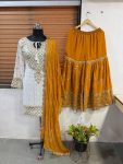 3FASHIONABLE GEORGETTE EMBROIDERY SEQUENCE WORK TOP SHARARA WITH DUPATTA FESTIVE WEAR WHOLESALE PRICE ETHNIC GARMENT (44)
