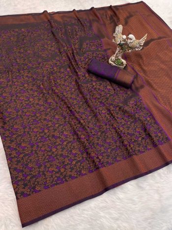 MODERN SATIN SILK ZARI WEAVING WORK SAREE WITH UNSTITCHED BLOUSE PURPLE