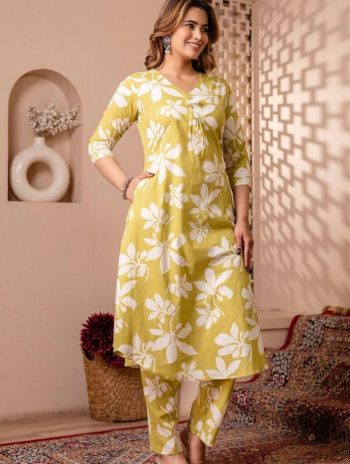 NEW ARRIVAL POLY RAYON DIGITAL PRINTED TOP BOTTOM SET YELLOW