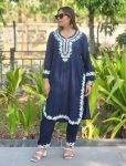NEW ARRIVAL RAYON EMBROIDERY WORK TOP BOTTOM SET NAVY BLUE