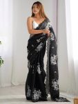 DESIGNER JIMMY CHOO DUAL SEQUENCE WITH DOUBLE SCALPING BORDER WORK SAREE WITH UNSTITCHED BLOUSE BLACK