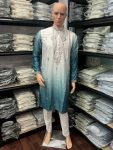 4FANCY COTTON SILK EMBROIDERY SEQUENCE WORK MEN’S KURTA PAYJAMA FESTITVE WEAR WHOLESALE PRICE ETHNIC GARMENT (19)