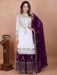 4FASHIONABLE GEORGETTE EMBROIDERY SEQUENCE WORK TOP SHARARA WITH DUPATTA FESTIVE WEAR WHOLESALE PRICE ETHNIC GARMENT (59)
