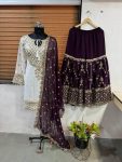 4FASHIONABLE GEORGETTE EMBROIDERY SEQUENCE WORK TOP SHARARA WITH DUPATTA FESTIVE WEAR WHOLESALE PRICE ETHNIC GARMENT (59)