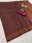 MODERN SATIN SILK ZARI WEAVING WORK SAREE WITH UNSTITCHED BLOUSE PINK
