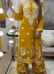 5FANCY PURE RAYON COTTON CHIKAKARI EMBROIDERY WORK KURTI PALAZZO SET OFFICE WERA WHOLESALE PRICE ETHNIC GARMENT (12)