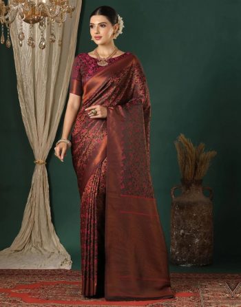 MODERN SATIN SILK ZARI WEAVING WORK SAREE WITH UNSTITCHED BLOUSE BROWN
