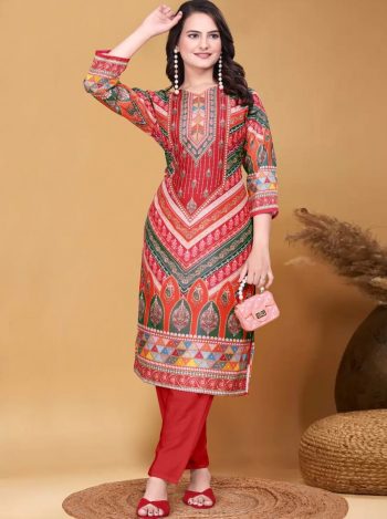 NEW ARRIVAL MUSLIN DIGITAL PRINTED TOP BOTTOM SET RED