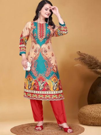 NEW ARRIVAL MUSLIN DIGITAL PRINTED TOP BOTTOM SET PEACH