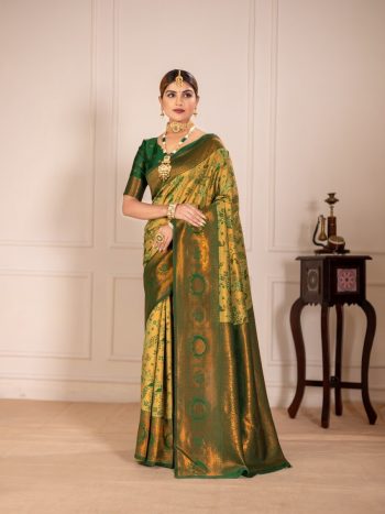 ATTRACTIVE BANARASI SILK WEAVING WORK SAREE WITH UNSTITCHED BLOUSE PISTA
