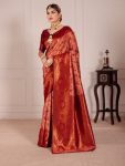 ATTRACTIVE BANARASI SILK WEAVING WORK SAREE WITH UNSTITCHED BLOUSE RED