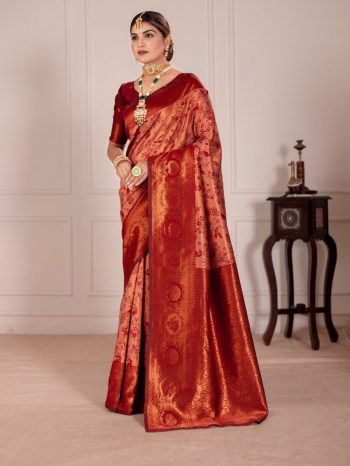 ATTRACTIVE BANARASI SILK WEAVING WORK SAREE WITH UNSTITCHED BLOUSE RED