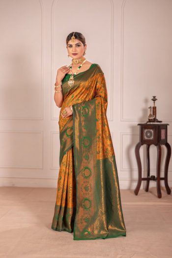 ATTRACTIVE BANARASI SILK WEAVING WORK SAREE WITH UNSTITCHED BLOUSE YELLOW