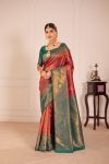 ATTRACTIVE BANARASI SILK WEAVING WORK SAREE WITH UNSTITCHED BLOUSE GAJARI