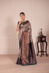 ATTRACTIVE BANARASI SILK WEAVING WORK SAREE WITH UNSTITCHED BLOUSE GREY