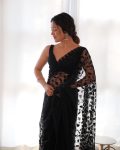 ATTRACTIVE BUTTERFLY NET EMBROIDERY WORK SAREE WITH UNSTITCHED BLOUSE PARTY WEAR WHOLESALE PRICE ETHNIC GARMENT (6)