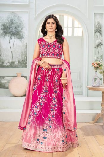 ATTRACTIVE CHINON PADDING EMBROIDERY SEQUENCE DESIGN WORK  LEHENGA CHOLI WITH DUPATTA RANI