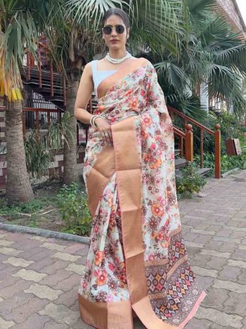 ATTRACTIVE DOLA KANJIVARAM SILK ZARI WEAVING PATTA WITH DIGITAL PRINT SAREE WITH UNSTITCHED BLOUSE CHIKU