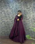 ATTRACTIVE FANDY SILK VELVET SEQUENCE WORK GOWN WITH DUPATTA PARTY WEAR WHOLESALE PRICE ETHNIC GARMENT (20)