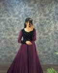 ATTRACTIVE FANDY SILK VELVET SEQUENCE WORK GOWN WITH DUPATTA PARTY WEAR WHOLESALE PRICE ETHNIC GARMENT (20)