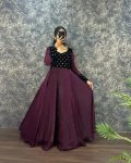 ATTRACTIVE FANDY SILK VELVET SEQUENCE WORK GOWN WITH DUPATTA PARTY WEAR WHOLESALE PRICE ETHNIC GARMENT (20)