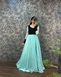 ATTRACTIVE FANDY SILK VELVET SEQUENCE WORK GOWN WITH DUPATTA PARTY WEAR WHOLESALE PRICE ETHNIC GARMENT (31)