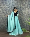 ATTRACTIVE FANDY SILK VELVET SEQUENCE WORK GOWN WITH DUPATTA PARTY WEAR WHOLESALE PRICE ETHNIC GARMENT (31)